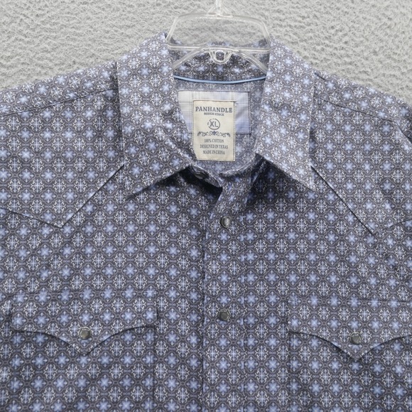 NWT Panhandle Rough Stock Pearl Snap Shirt XL Blue Mens Western Long Sleeve - Picture 3 of 15
